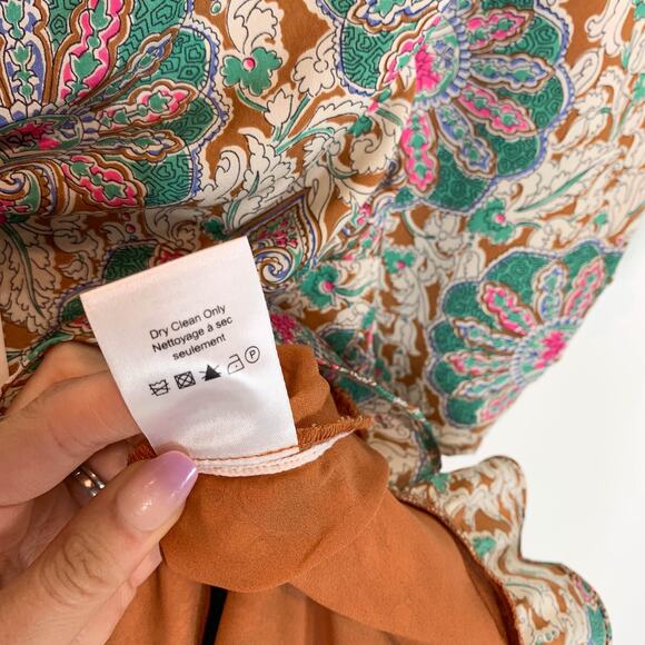 NWT VERONICA BEARD Lozano Floral Ruched Mini Dress Caramel Multi silk boho 3021 - Picture 9 of 14